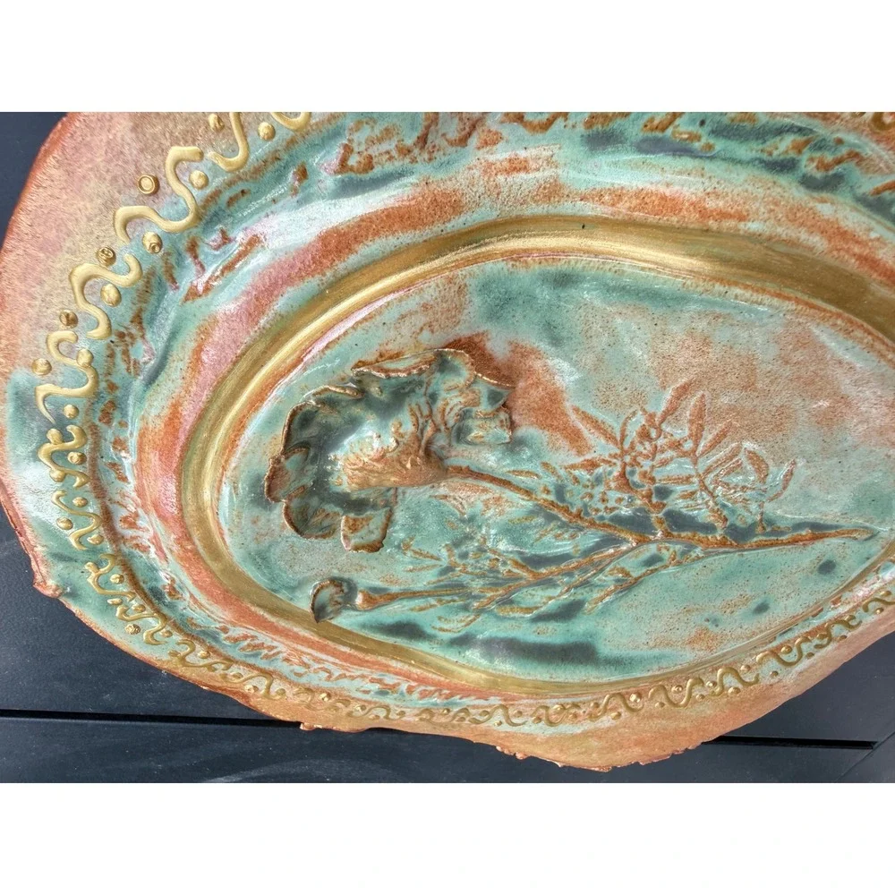Handmade artisan Ceramic Flower Relief Wall Plaque by Meliha
